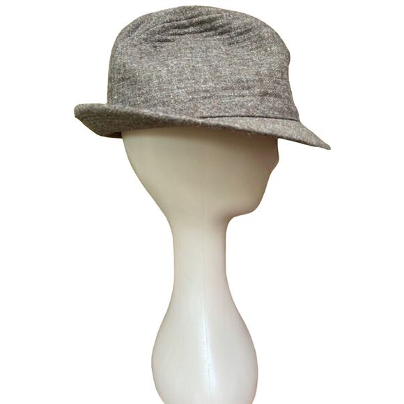 Vintage 70’s Sears Gray Wool Poly Tweed Fedora Hat Unisex Medium 7 - 7 1/8 - Picture 4 of 10